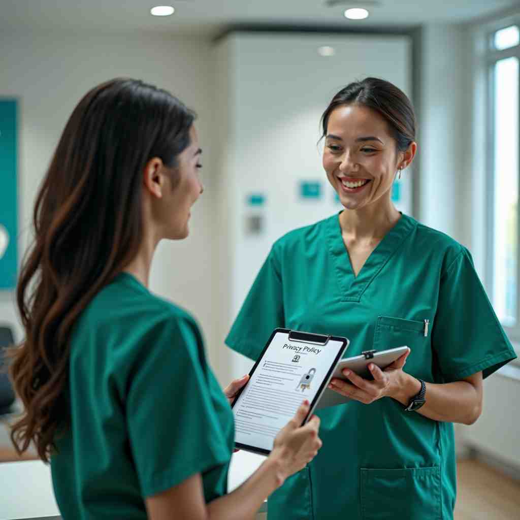Create an inviting image of the exterior of FIRST DENTAL clinic. The building should prominently display the clinic's signage in a friendly font against the parrot green and white facade. The entrance should look welcoming, with greenery or flowers around the entrance area. Capture the scene during daytime with soft sunlight to create a warm atmosphere. The image should be vibrant and photorealistic to entice potential patients.