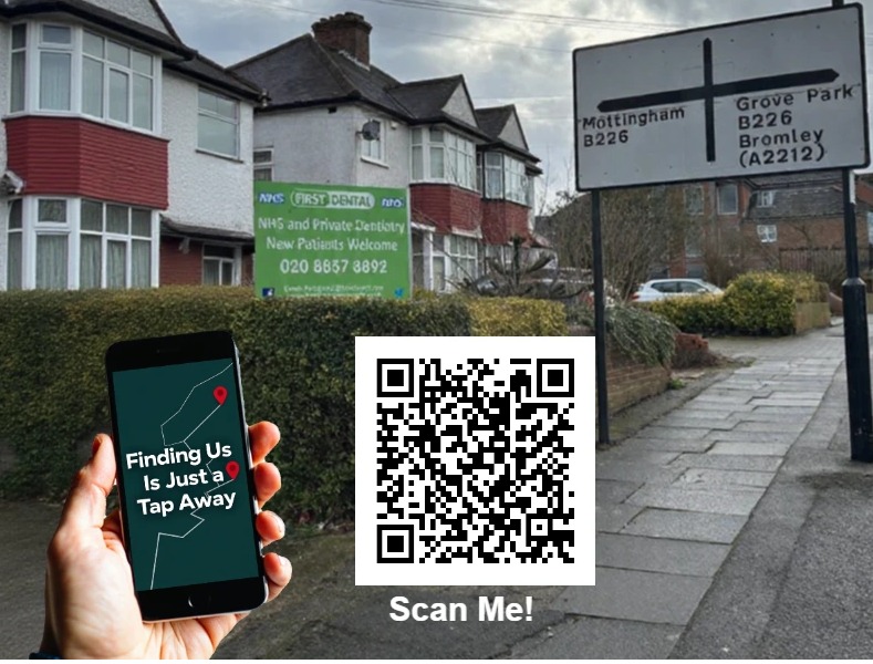 Visualize an engaging social media post screen on a mobile device showcasing FIRST DENTAL's profile. Include the logo and a vibrant post featuring a promotion or dental tips in the parrot green color scheme. In the background, hints of the clinic's interior environment can be seen, promoting a sense of community. Aim for high-resolution quality and photorealistic detail to effectively engage viewers.